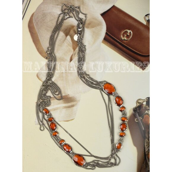 GUCCI NECKLACE RAINDROP COLLECTION STERLING SILVER ORANGE STONES - Picture 2 of 5
